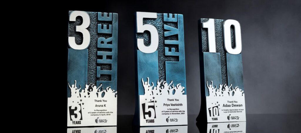 Mesmerising blue colour Long service awards for 3 years, 5 years and 10 years