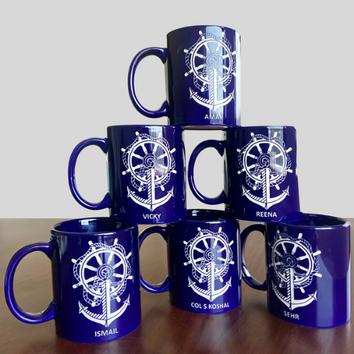 Blue Color Engraved Coffee Mugs