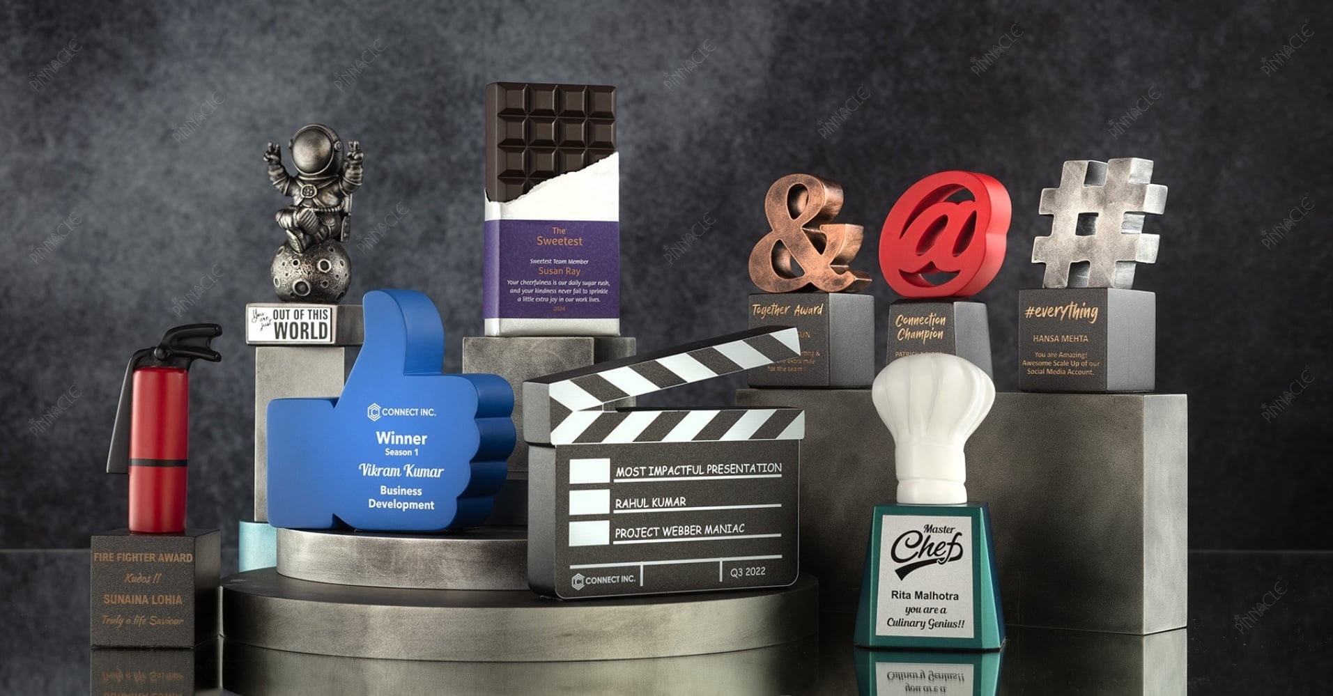 Different Fun Awards Miniature 3D Awards for Desk Like Out fo the World Performance, Sweetstest Team member Award, Fire Fighter Award