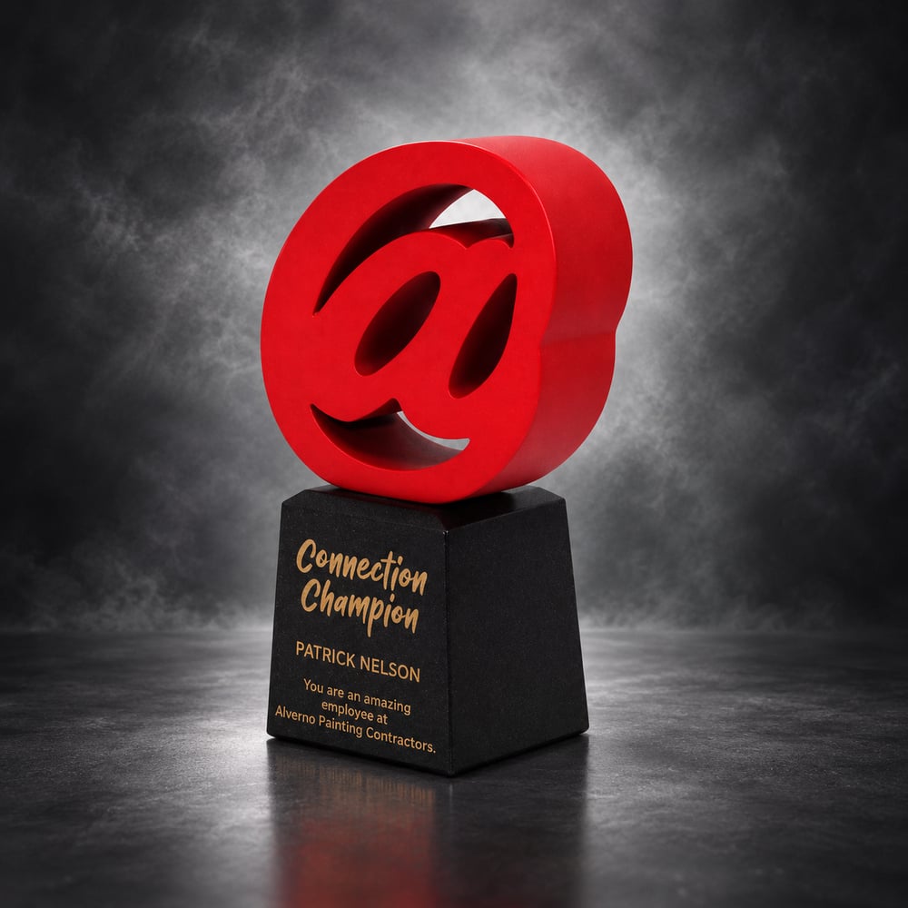 Red connection champion fun award on a black base