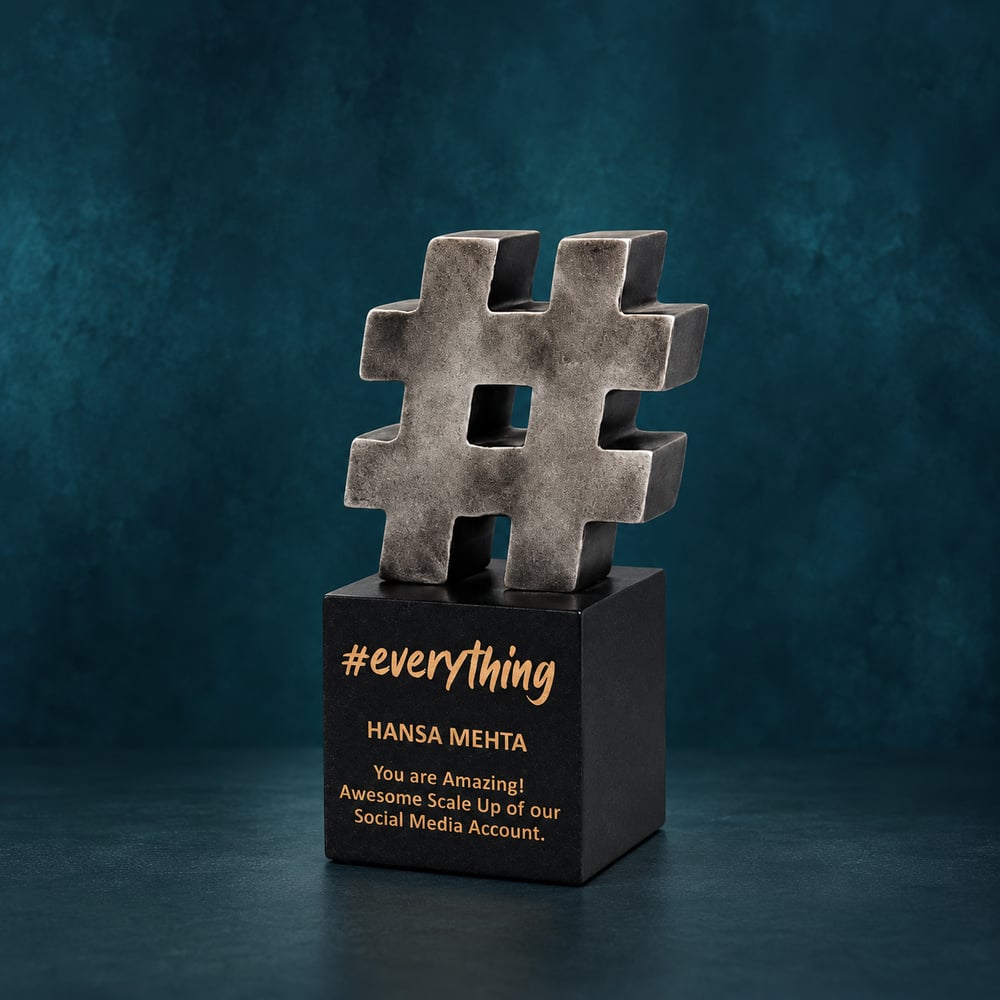 Everything Award with an antique silver finish on a black base