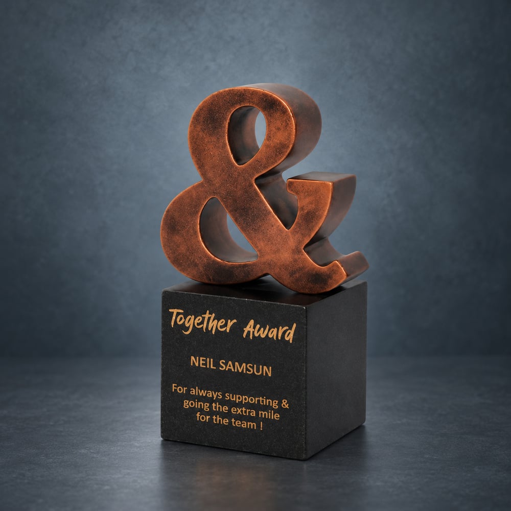 Together Award with an antique copper finish with text on a black base fun award at work