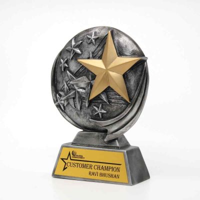 Customized trophy award with star on top,