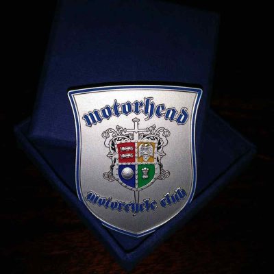 Motorhead Motorcycle Club badge in a blue box