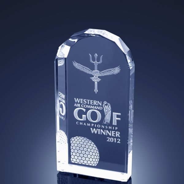 Crystal Award with deeply engraved text Western Air Command Golf Championship Winner 2012